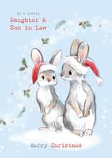 Cute Christmas Card - Daughter & Son in Law - Rabbits In Snow created by Paper Shed Design