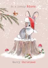 Cute Christmas Card - For Niece - Rabbit Sitting On Stump created by Paper Shed Design