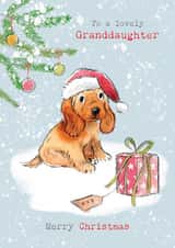 Cute Christmas Card - For Granddaughter - Cocker Spaniel Under Christmas Tree created by Paper Shed Design