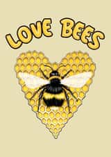 Love Bees. Honey Bee On A Honeycomb Heart. Bumble bee. created by Wild Natured