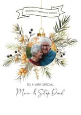 Personalised Christmas Photo Card created by Choo Choo  - Classic Christmas Card - Mum And Step Dad - Bauble