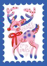 Cute Pun Christmas Card - Pink Reindeer - Deery me! It's Xmas! created by Angharad Ffion Design