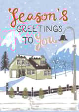 Classic Christmas Card - Season's Greetings - Snowy Mountain Scene created by @VickyYorkeDesigns