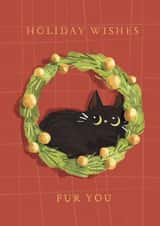 Cute Christmas Card - Cat In Wreath - Fur Pun created by Julep and Trubbs