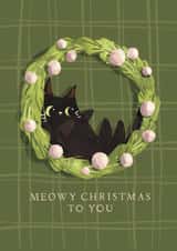 Cute Christmas Card - Cat In Wreath - Meowy Christmas created by Julep and Trubbs