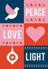 Modern Christmas Card - Peace, Love & Light - Generic - For anyone - Spiritual created by Cookie Design