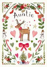 Pretty Christmas Card - For Auntie - Rudolph created by Love Lucy Illustration