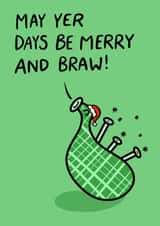 Funny Christmas Card - Merry And Braw - Bagpipe created by Greetin’ Cards UK