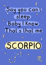 Scorpio star sign birthday card inspired by Sabrina Carpenter created by Meg Lillicrap Studio