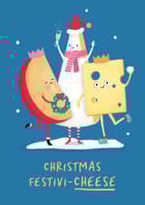 Funny Christmas Card - Christmas Festivi-Cheese - Cheese Pun created by Painted Parasol Studio