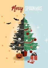 Spooky Christmas Card - Merry Spookmas - Halloween and Christmas Mashup Tree created by Bee Oyerinde