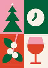 Puzzle Christmas Card - Christmas Time, Mistletoe & Wine - Brainteaser created by Cookie Design