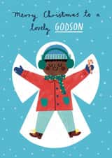 Cute Christmas Card - Lovely Godson - Snow Angel created by Alice Mole Illustration