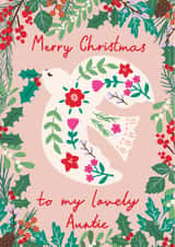 Pretty Christmas Card - Lovely Auntie - Folk Florals - Dove created by Nina Raby - Jones