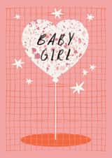 Pretty New Baby Card - Baby Girl - Heart Balloon created by Aimee Mac Illustration