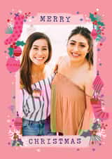 Personalised Photo Card created by Little Mono - Cute Christmas Card - Pink Baubles Frame