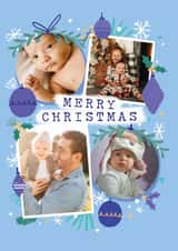 Personalised Christmas Photo Card created by Little Mono - Classic Christmas Card - Blue Baubles