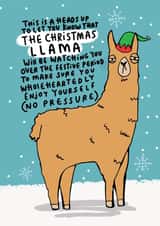 Funny Christmas Card - Christmas Llama is Watching You created by Katie Abey