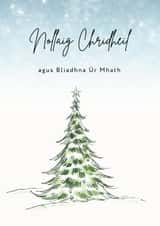 Gaelic Greetings card - Christmas - Snowfall - Tree created by Cairtean le Sarah
