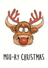 Funny Highland Coo Christmas Card/ Highland Cow Rudolph Happy Christmas Card created by Clare Stansfield