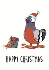 Happy Christmas Robin painted Pigeon Cartoon Card created by Clare Stansfield