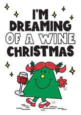 Funny Christmas Card - Dreaming Of A Wine Christmas - Mr. Men created by Mr. Men