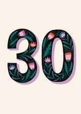 Pretty 30th Birthday Card - For Her - Flowers created by Christine Cuddihy Illustration