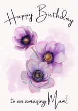 Pretty Birthday Card - For Mum - Watercolour Flowers created by NoseArt Designs