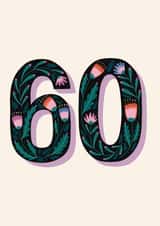 Pretty 60th Birthday Card - For Her - Flowers created by Christine Cuddihy Illustration
