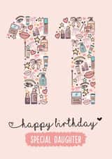 Pretty Birthday Card - Daughter - 11th - Makeup created by Rulu