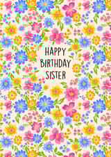 Pretty Birthday Card - For Sister - Flowers created by Poppy & Mabel 