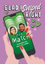 Personalised Anniversary Photo Card created by Atwood & Atwood - Fun Anniversary/Valentine's Day Card - Glad I Swiped Right - Dating App