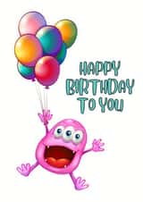 Funny alien birthday card with balloons created by Rachel Elizabeth Designs