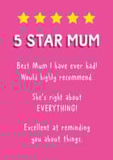 Funny Birthday/Mother's Day Card - Star Rating - Best Mum created by Sunny side Studios