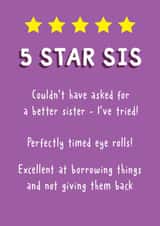 Funny Birthday Card - For Sister - Star Rating created by Sunny side Studios