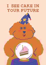 Cute Birthday Card – Fortune Teller Dog Predicts - I See Cake in Your Future created by Zove Ahh