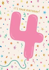 Cute 4th Birthday Card - For Her - Balloon created by The Pattern Press