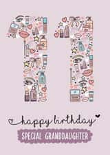 Cute 11th Birthday Card - For Granddaughter - Makeup created by Rulu