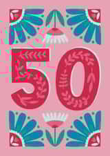 50th Birthday Card - Lovely Pink Floral Card For A Milestone Birthday! created by Josie Gledhill