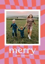 Personalised Christmas Photo Card created by Shari Margolin Design - Arty Christmas Card - Wavy Checkerboard