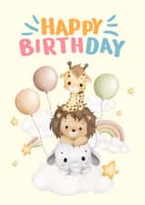 Birthday Cute Wild Animals: Balloons, Rainbows Stars & Clouds! created by Dara, Ceramic Scripture
