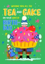 Cute Birthday Card - Winter Birthday - Tea And Cake created by NICHOLA COWDERY ILLUSTRATIONS