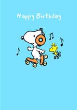 Snoopy and Woodstock Birthday Card – Peanuts – Rollerskating created by Danilo