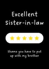 Funny Birthday Card - Sister In Law - Five Star Review created by Sundiva Designs