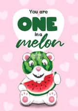 Cute Valentine's Day Card - One In A Melon - Bear created by Bev O'Connor || @oconnordesign