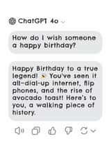 Funny Birthday Card - Chat GPT - Millennial created by Aussie Studios