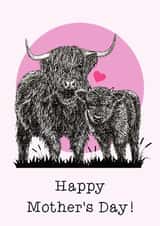 Cute Mother's Day Card - Highland Cows - For Mum created by Beth Higgins Art