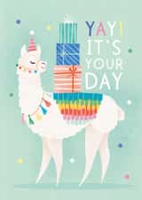 Cute Birthday Card - Yay It's Your Day - Llama created by Sabrin Deirani
