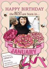 Personalised Photo Card created by Angie Spurgeon - Classic Birth Flower Card for a January Birthday
