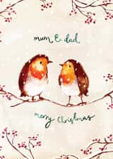 Cute Christmas Card - For Mum And Dad - Two Robins created by Louise Mulgrew